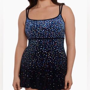 Longitude Empire Princess Seam swim dress in the "Rainbow Sprinkles" pattern 16